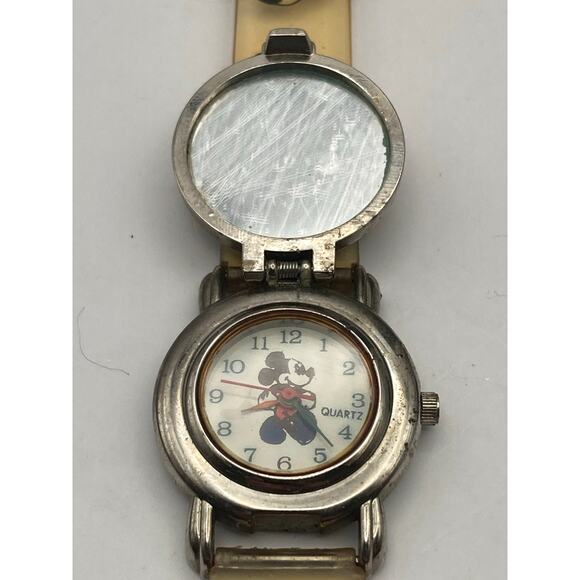 Vintage Disney Mickey Minnie Mouse Watch 27mm Flip Up Cover New Battery - Picture 8 of 16